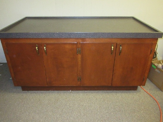 Mercantile Credenza Store Cabinet Laminate Gray Speckle Countertop, 4 Birch Panel Doors &