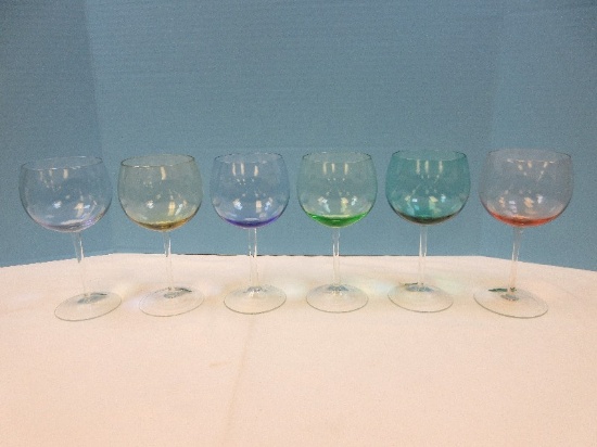 Set of 6 Godinger Shannon Crystal 7 1/8" Multicolor Balloon Wine Bowl Clear Stemware