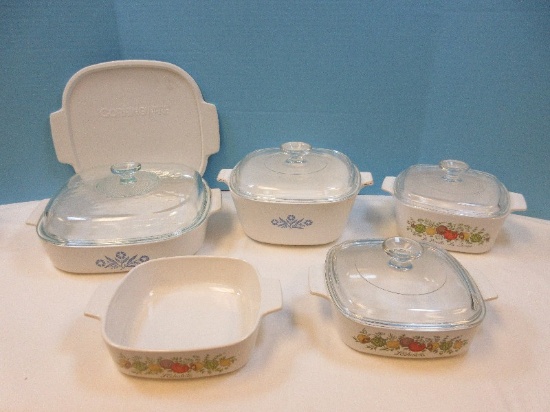 10pcs Corningware Blue Cornflower/Spice of Life Casserole Baking Dishes, Clear Glass Lids &