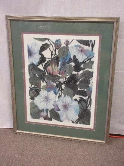Titled "Hibiscus" Offset Fine Art Print Attributed to Jenni Christensen Gray Frame-29" x 35"