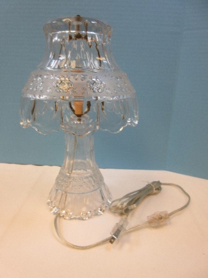 Lead Crystal 13" Accent Lamp Flower/Foliage Frosted Band Trim