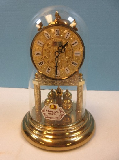Hermle Quartz Anniversary Glass Dome Clock Bim-Bam Quartz Battery Powered 9 1/2"