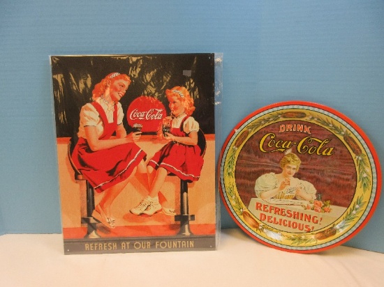 Lot Repro Collectible "Refresh At Our Fountain" Tin Coca-Cola Advertising Sign Soda Counter