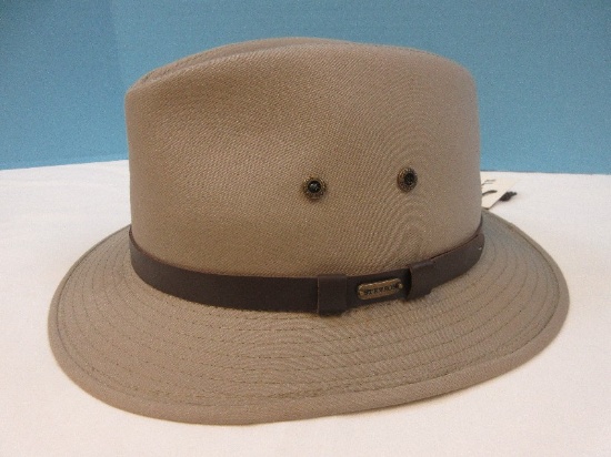 New Stetson Water Repellent Men's Khaki Gable All Weather Safari Hat Fedora-Size XL,Retail $50