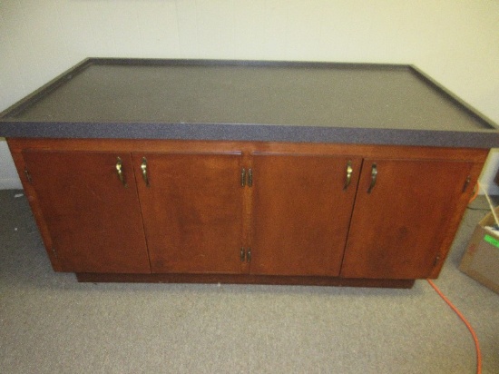 Mercantile Credenza Store Cabinet Laminate Gray Speckle Countertop, 4 Birch Panel Doors &