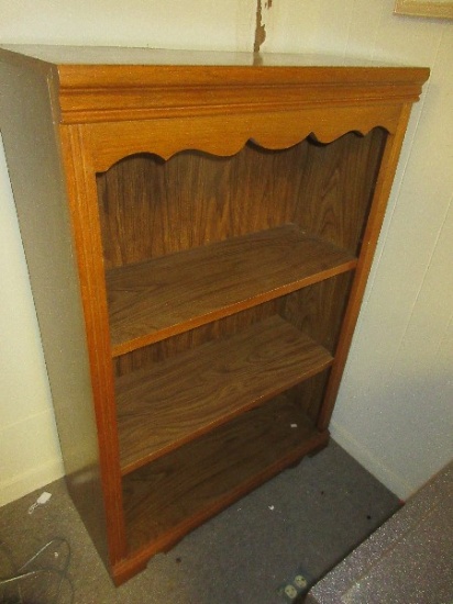 Simulated Walnut Wood Grain Tradition Bookcase w/Scalloped Trim- 48"H x 32" x 13"