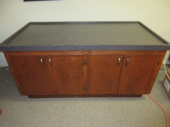 Mercantile Credenza Store Cabinet Laminate Gray Speckle Countertop, 4 Birch Panel Doors &