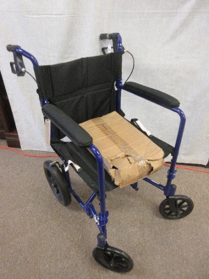 New Medline Transport Chair Aluminum Frame Escel w/12" Rear Wheels Royal Blue Padded Arm