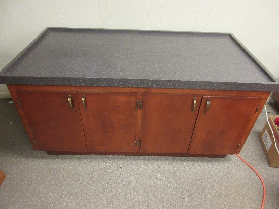 Mercantile Credenza Store Cabinet Laminate Gray Speckle Countertop, 4 Birch Panel Doors &