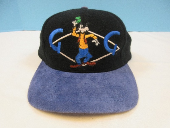 Disney Store Wool Blend Black Goofy Embroidered Baseball Cap Microsuede Blue Bill-Adult Size