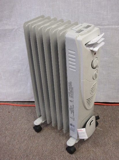 Electric Oil Filled Radiator Gray Fin Heater on Casters Adjustable Thermostat Model No. ZC0715F