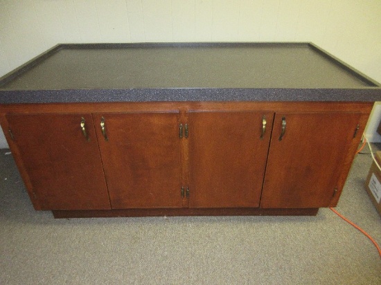 Mercantile Credenza Store Cabinet Laminate Gray Speckle Countertop, 4 Birch Panel Doors &