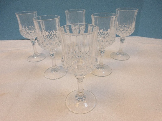 Set of 6 Cristal D'Arques Durand Crystal Longchamp Pattern Cut Vertical & Criss Cross Design