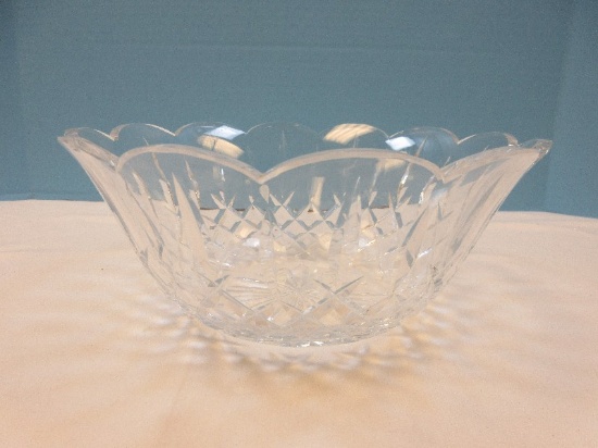 Signed Waterford Crystal Lismore Pattern Vertical Cut Design 9 1/8" Scalloped Flared Rim