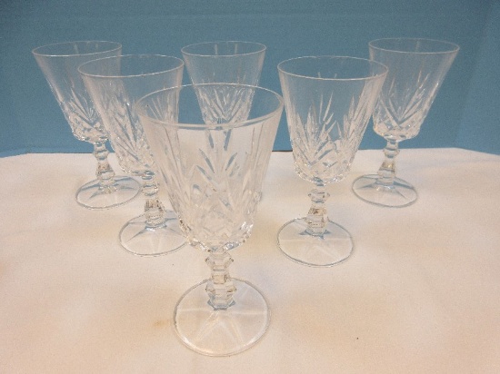 Set of 6 Signed Rock Crystal Rock Laurie Pattern 6 1/8" Wine Glass Faceted Stemware-Retired