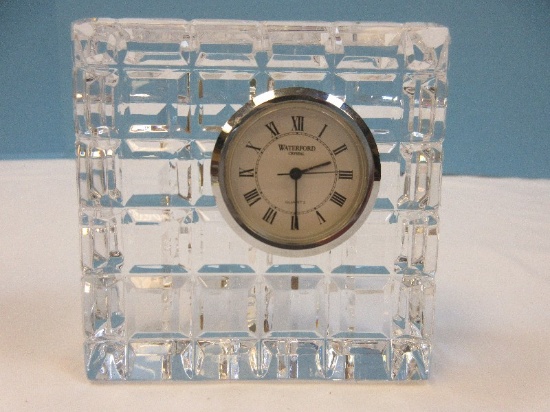 Stunning Waterford Crystal Mid Century Modern Square 3 1/8" Quartz Clock- Retail $59.95