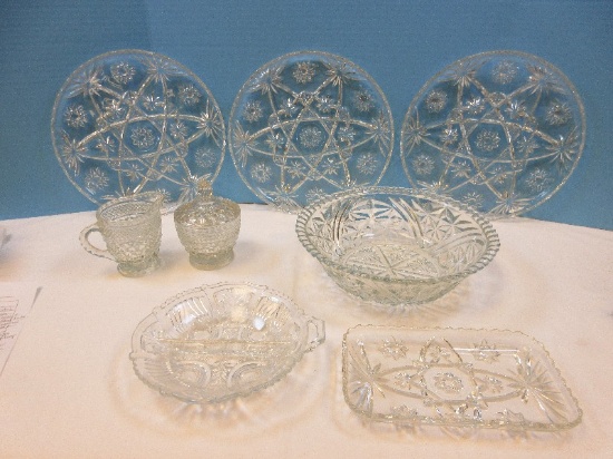 Lot Pressed glass Anchor Hocking Prescut Clear Pattern 3-Sandwich 11" Round Plates/Wexford