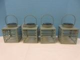 New Set of 4 Solar LED Lantern Green Sage Metal Hanging Lantern Modern Slat Design 6