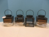 New Set of 4 Solar LED Lantern Gray Matte Metal Hanging Lantern Modern slat Design 6