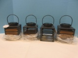 New Set of 4 Solar LED Lantern Gray Matte Metal Hanging Lantern Modern slat Design 6