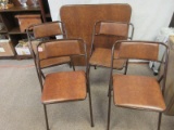 5pc Set Cosco Home Products Brown Metal Frame Folding Card Game Table w/4 Matching Chairs