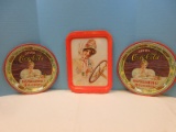 Lot Repro 3 Tin Collectible Coca-Cola Trays Lady Driving & 2 Round 75th Anniversary Ltd Edition