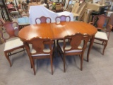 8pc French Regency Style Dining Room Maple Table w/Leaf on Sabre Legs w/6 Upholstered