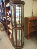 Slim Mahogany Curio Display Lighted Cabinet Glass Shelves & Double Doors-70 1/2