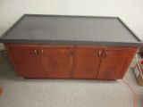 Mercantile Credenza Store Cabinet Laminate Gray Speckle Countertop, 4 Birch Panel Doors &