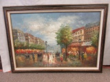 Gorgeous Parisian Street Scene Impressionist Original Oil Artwork on Canvas Artist Signed in