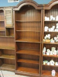 Farmhouse Lighted Bookcase Fruitwood Arched Bonnet Top 2 Glass Shelves Ornate Trim Molding