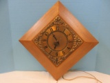 GE Retro Electric Wall D‚cor Clock Model 2057 C Wooden Square Frame Embossed Clock Brass