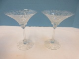 Fabulous Pair Heavily Etched Crystal 6 1/4