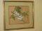 Flycatcher Bird Perched on Flowering Wisteria Vine Original Artwork on Silk In Simulated