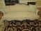 Refined French Inspired Louis XV Style Formal Sofa Carved Mahogany Wood Trim Flower Bud