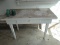 Lot 3 Glass Insulators, Glass Flower Frog, Primitive White Farmhouse Table w/Drawer