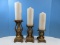 Set 3 Resin Versailles Regency Stylized Graduating Scale Pillar Candle Stands Antiqued Gilt