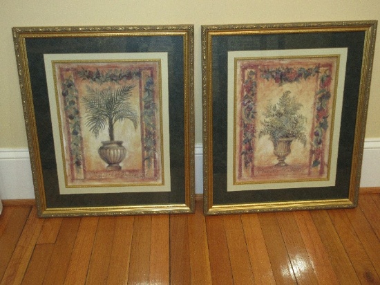 Titled "Natura Paragon" & Neanthe Bella Palm" Matching Magnificent Ornate Gilt Frames