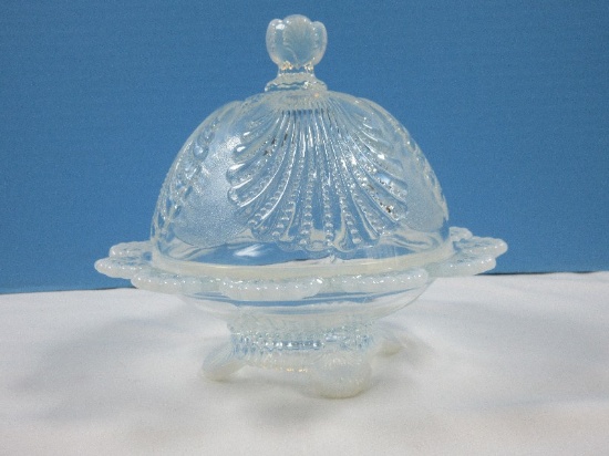 Stunning Mosser-Ohio Shell Crystal Opal/White Opalescent 6 7/8" Round Dome Covered Butter