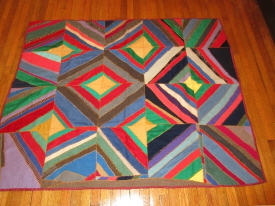 Colorful Crazy Quilt Variation Diamond Pattern Throw 69 1/2" x 57"
