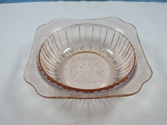 Rare Find Jeanette Pink Depression Glass Adam Pattern Square Form 9" Vegetable Round Bowl
