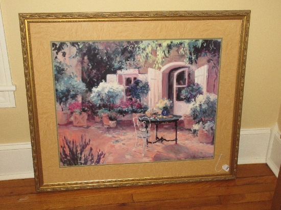 Titled "Country Villa" Impressionist Artwork Print Attributed to Allayn Stevens Beautiful Foliage
