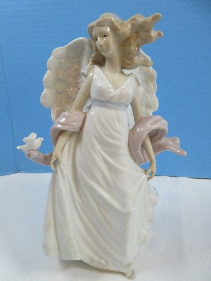 Bellezza "Serenity" Porcelain 10" Angel Figurine Flowing White Gown & Turtle Dove