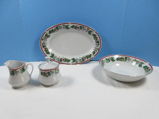 5 pc. Lynns Fine China St. Maria Christmas Pattern Dinnerware Hostess Set Serving Pieces