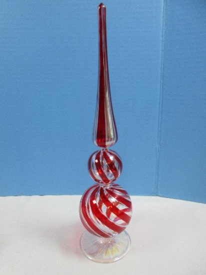 Tannenbaum Collection 12 1/2" Hand Crafted Glass Tree Topper Free Standing Finial Red