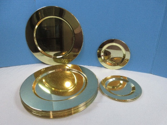 Set 8 Brass Tone 12" Charger Plates, 3 Bread & Butter 6 1/4" Plates