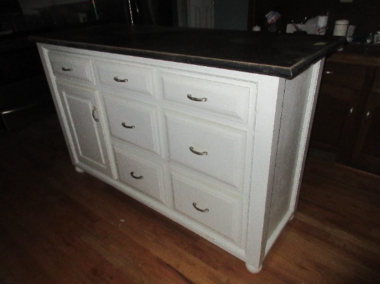 White Kitchen Island on Bun Feet Laminate Top- 40 1/2"H x 25" x 65 1/2"