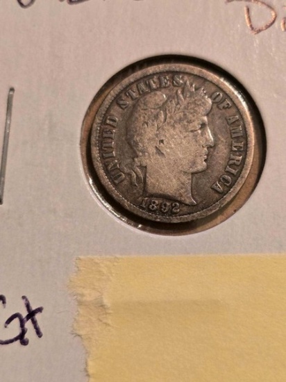 1892-O Early Silver Barber Dime New Orleans Mint Mark 90% Silver-VG+ Condition Est. $25+