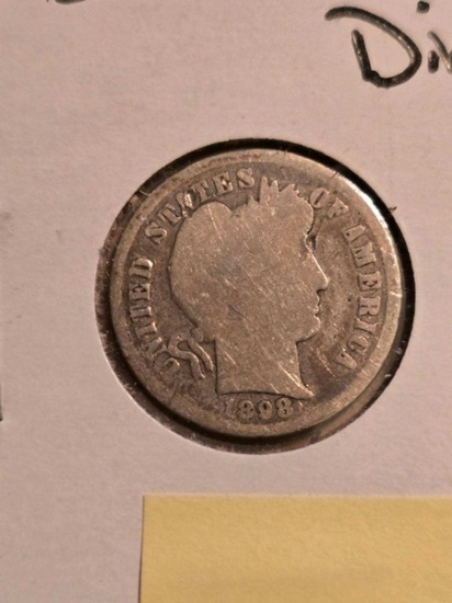 1898 Early Silver Barber Dime 90% Silver Philadelphia No Mint Mark