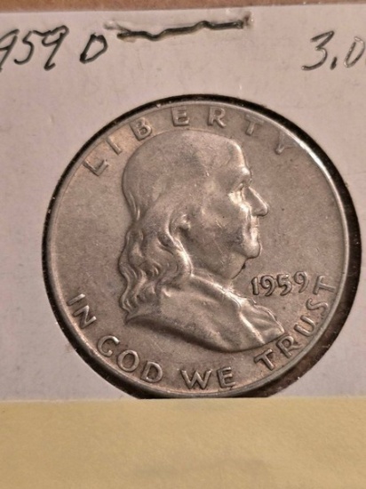 1959-O Franklin Half Dollar Silver Liberty Bell New Orleans 90% Silver